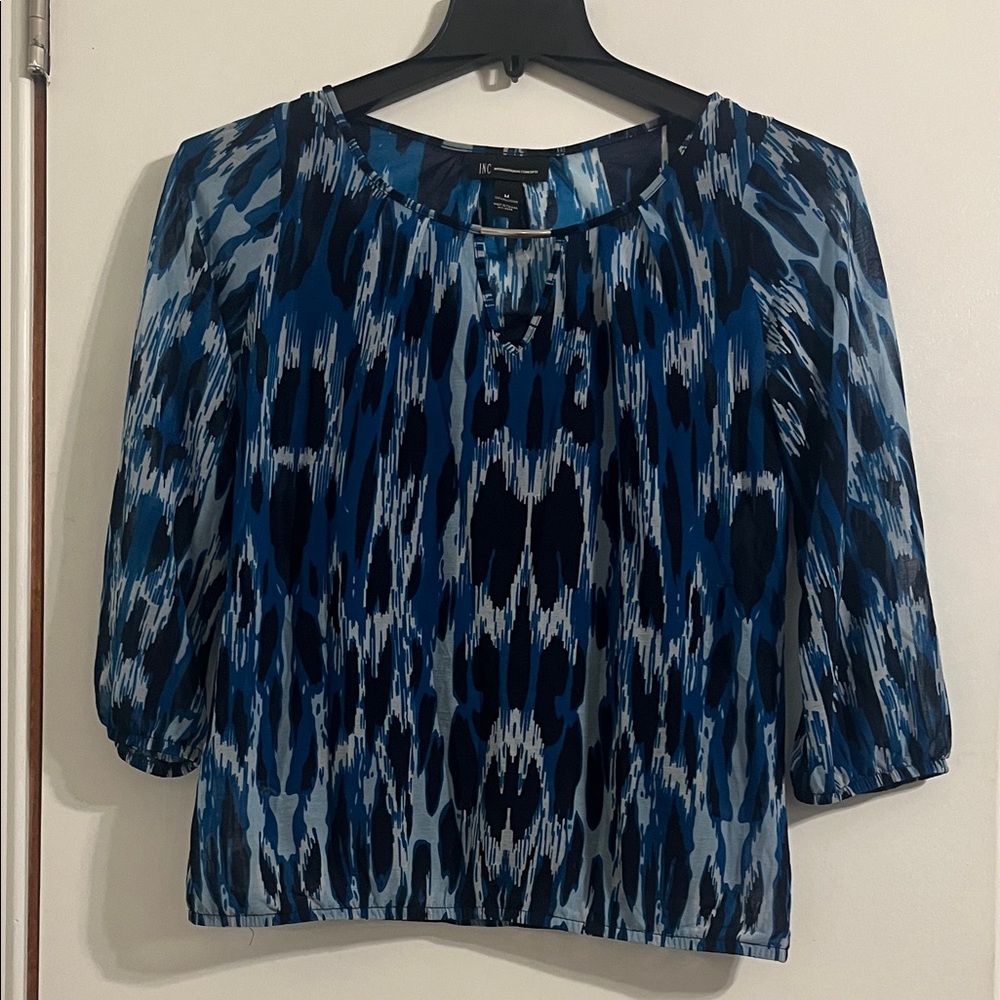 INC International Concepts Blue Abstract Blouse